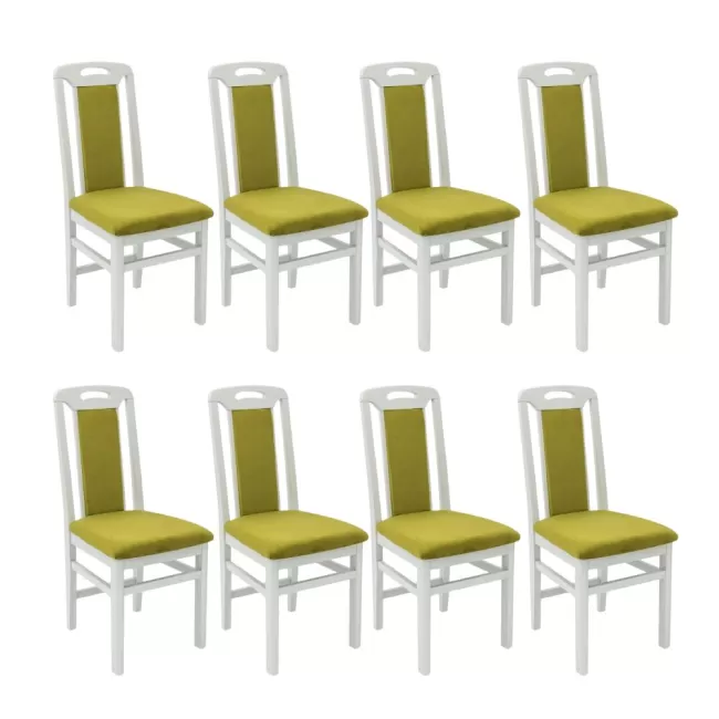 Scaune din lemn alb lucios, tapițerie verde
