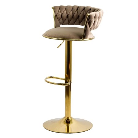 Scaune de bar din catifea cu bază aurie pe culoarea bej Scaune de bar din catifea cu bază aurie pe culoarea bej