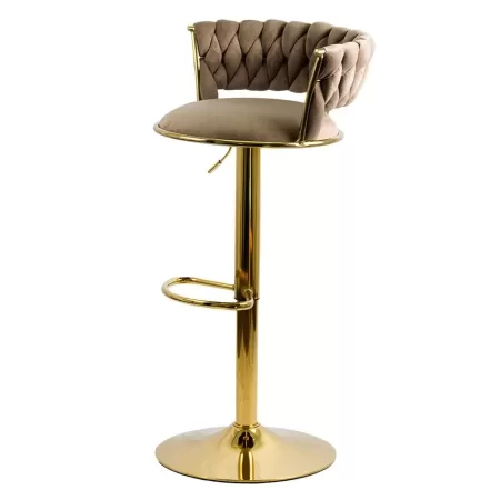 Scaune de bar din catifea cu bază aurie pe culoarea bej