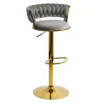 Scaune de bar din catifea gri cu bază aurie