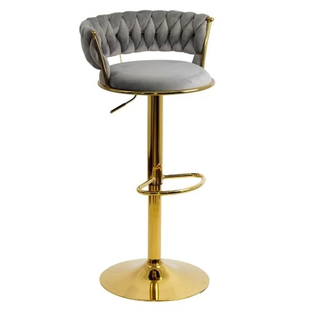 Scaune de bar din catifea gri cu bază aurie Scaune de bar din catifea gri cu bază aurie