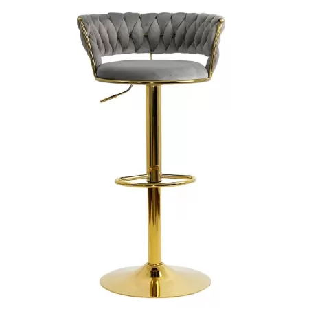 Scaune de bar din catifea gri cu bază aurie