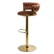 Scaune de bar din catifea cu bază aurie-maro