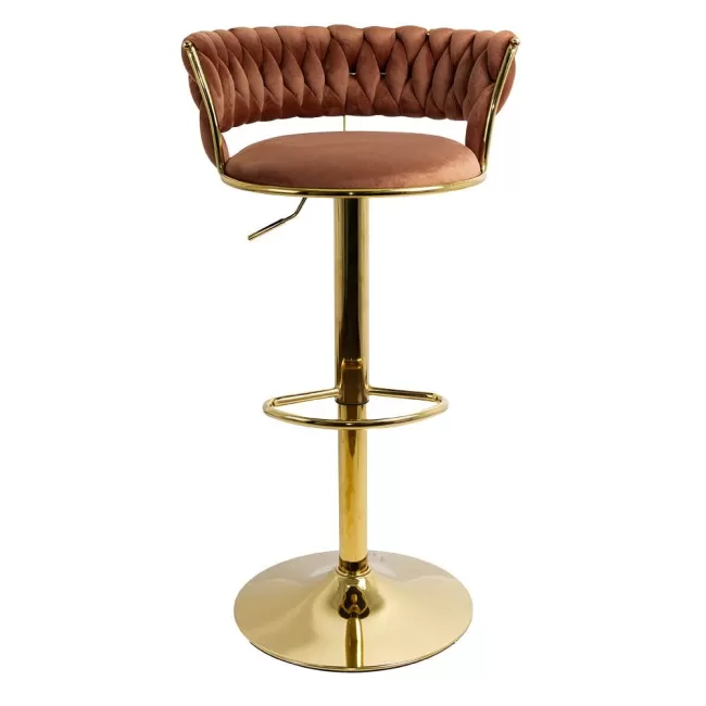 Scaune de bar din catifea cu bază aurie-maro