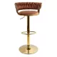 Scaune de bar din catifea cu bază aurie-maro