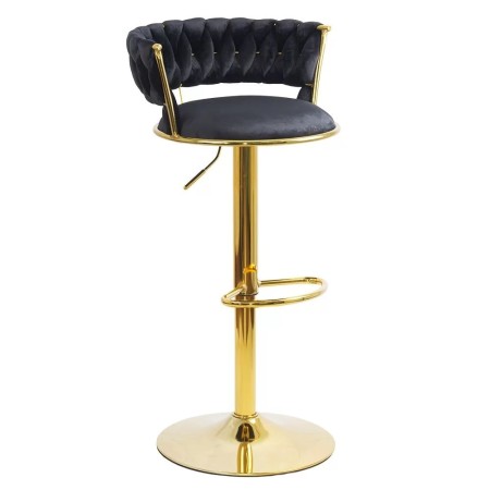 Scaune de bar din catifea neagră cu bază aurie Scaune de bar din catifea neagră cu bază aurie