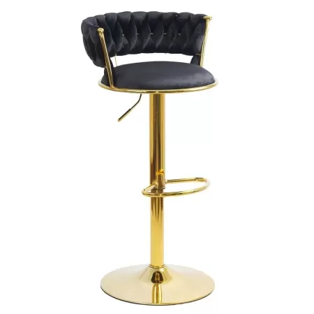Scaune de bar din catifea neagră cu bază aurie