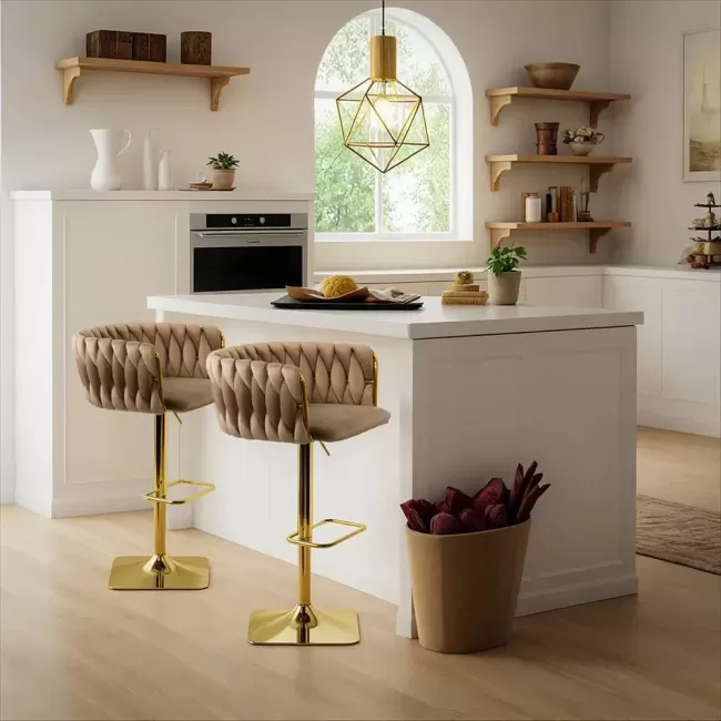 Scaune de bar și insulă bucătărie din catifea ABS118P Bej