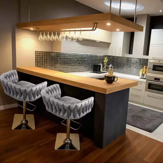 Scaune de bar și insulă bucătărie din catifea ABS118P gri