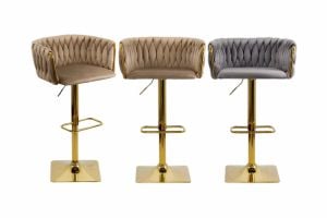 Scaune de bar și insulă bucătărie din catifea bej și gri
