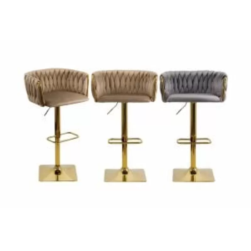 Scaune de bar și insulă bucătărie din catifea bej și gri
