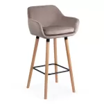 Scaune de bar și insulă bucătărie catifea și lemn ABS 1271 bej
