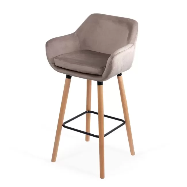 Scaune de bar și insulă bucătărie catifea și lemn ABS 1271 bej