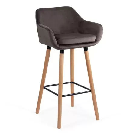 Scaune de bar și insulă bucătărie catifea și lemn ABS 1271 gri