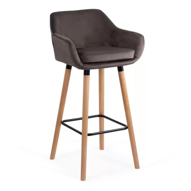 Scaune de bar și insulă bucătărie catifea și lemn ABS 1271 gri