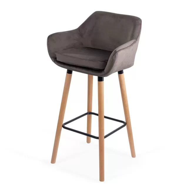 Scaune de bar și insulă bucătărie catifea și lemn ABS 1271 gri