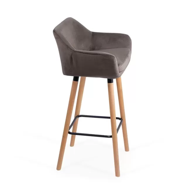 Scaune de bar și insulă bucătărie catifea și lemn ABS 1271 gri