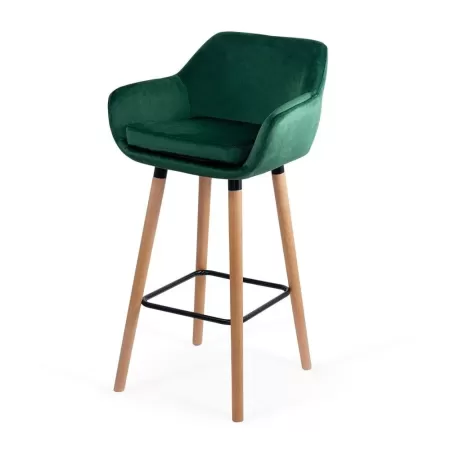 Scaune de bar și insulă bucătărie catifea și lemn ABS 1271 verde