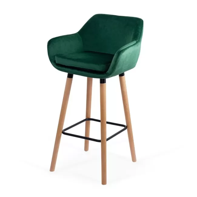 Scaune de bar și insulă bucătărie catifea și lemn ABS 1271 verde