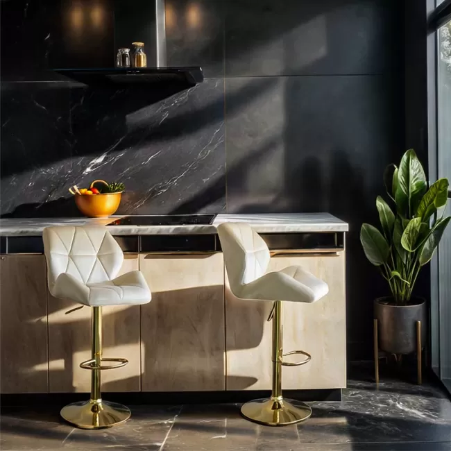 Scaune de bar, insulă bucătărie din catifea ABS 148 Crem