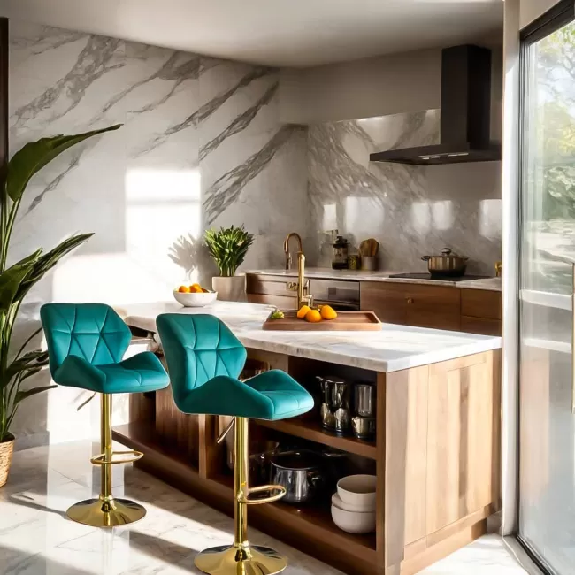 Scaune de bar, insulă bucătărie din catifea ABS 148 Verde