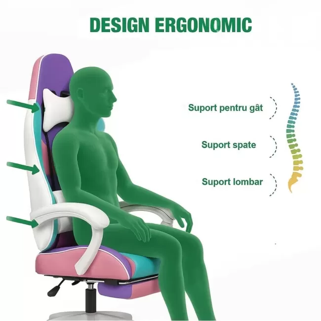 Scaun gaming cu iluminare si suport picioare OFF 298 mov si roz