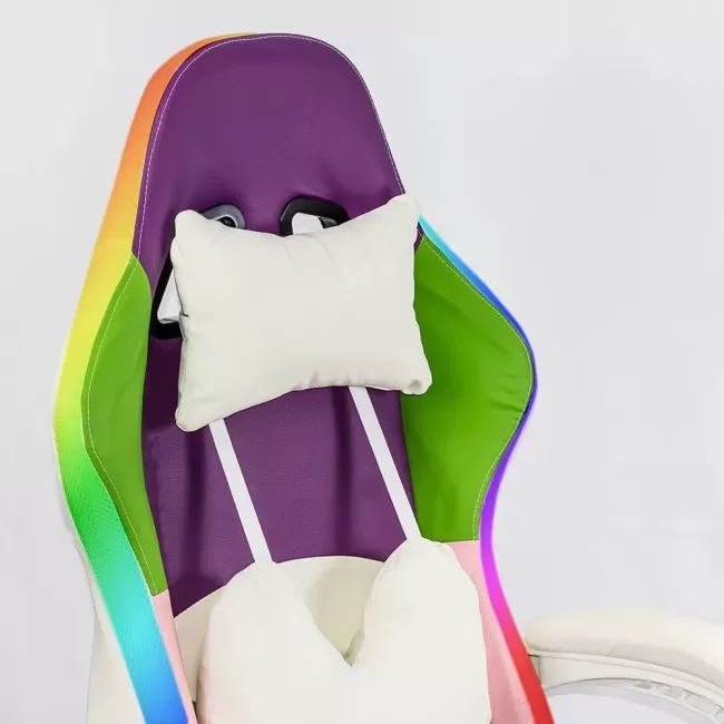 Scaun gaming cu iluminare si suport picioare OFF 298 mov si roz