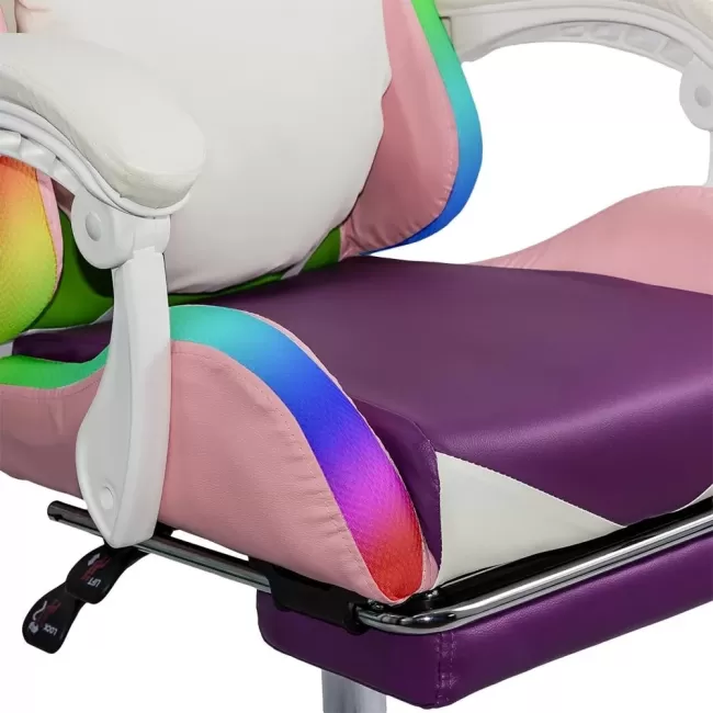 Scaun gaming cu iluminare si suport picioare OFF 298 mov si roz