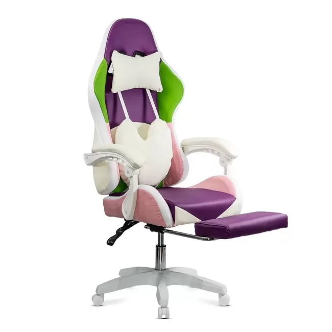 Scaun gaming cu iluminare si suport picioare OFF 298 mov si roz