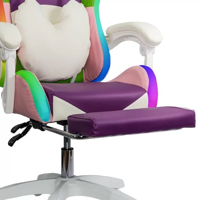 Scaun gaming cu iluminare si suport picioare OFF 298 mov si roz