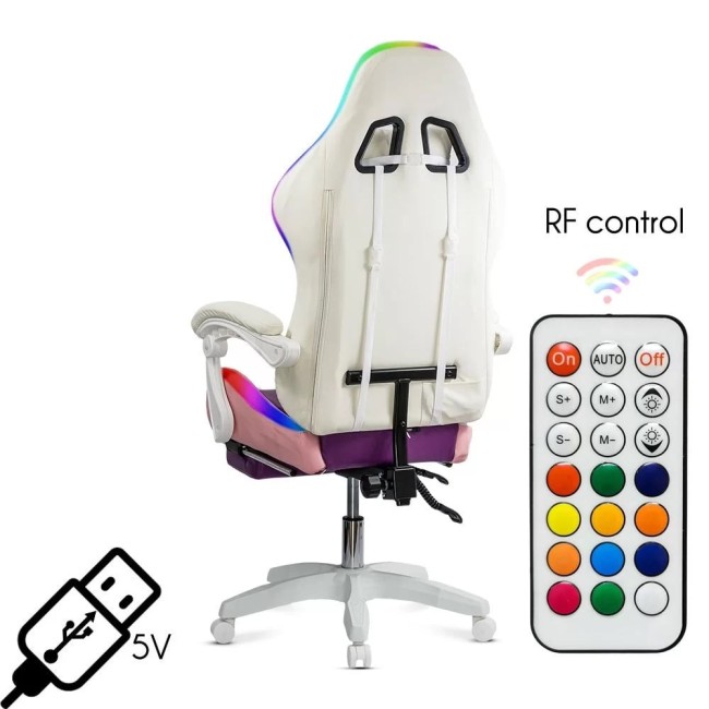 Scaun gaming cu iluminare si suport picioare OFF 298 mov si roz