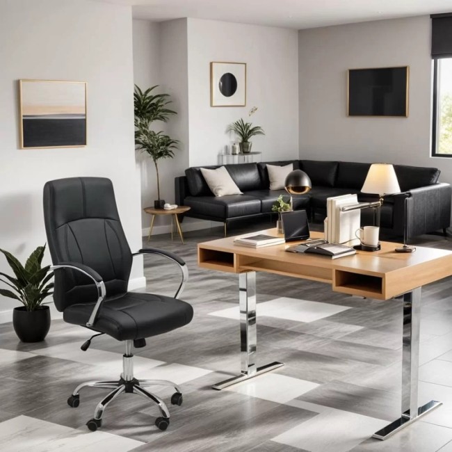 Scaun de birou din piele pe culoarea negru OFF331 Scaun de birou din piele pe culoarea negru OFF331