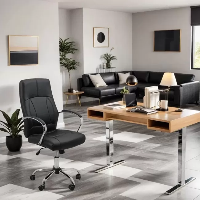 Scaun de birou din piele pe culoarea negru OFF331