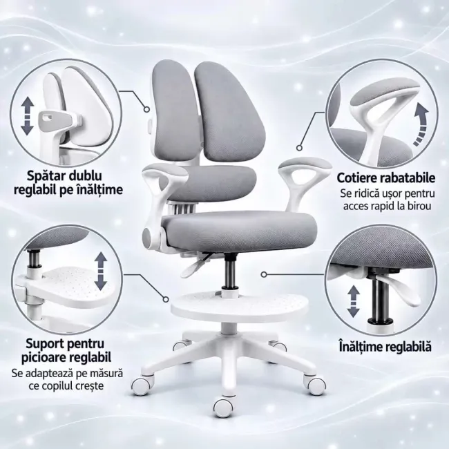 Scaun birou copii OFF 337 gri cu suport pentru picioare