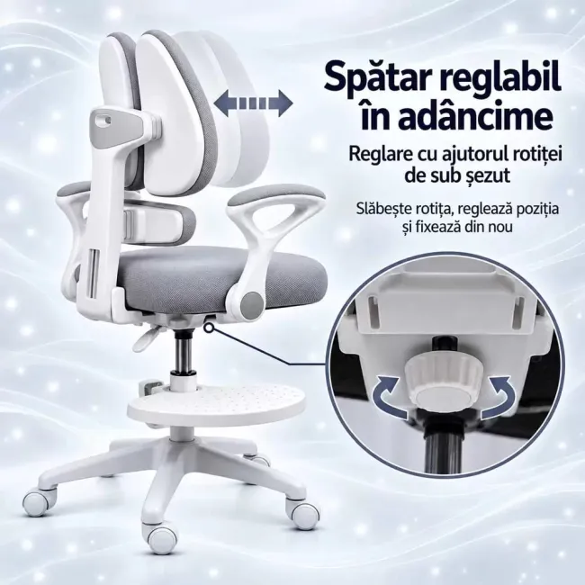 Scaun birou copii OFF 337 gri cu suport pentru picioare