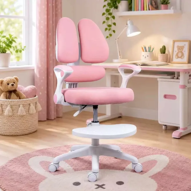 Scaun birou copii OFF 337 roz cu suport pentru picioare