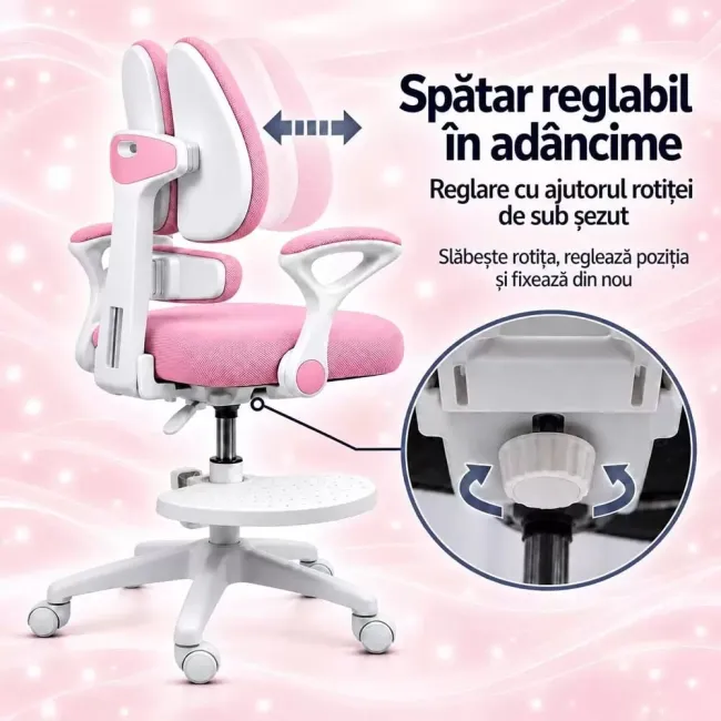 Scaun birou copii OFF 337 roz cu suport pentru picioare