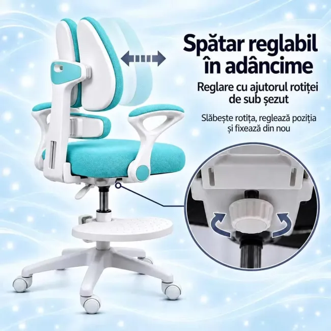 Scaun birou copii OFF 337 turcoaz cu suport picioare