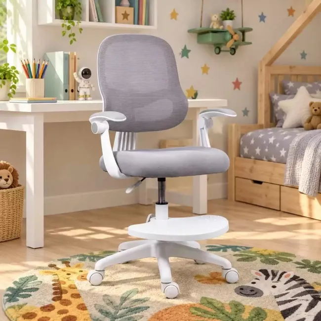 Scaun birou copii OFF 339 gri cu suport pentru picioare