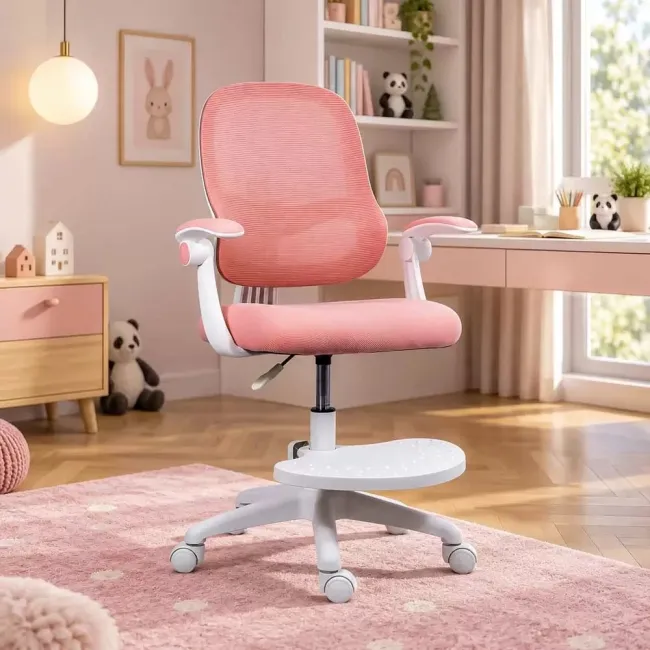 Scaun birou copii OFF 339 roz cu suport pentru picioare
