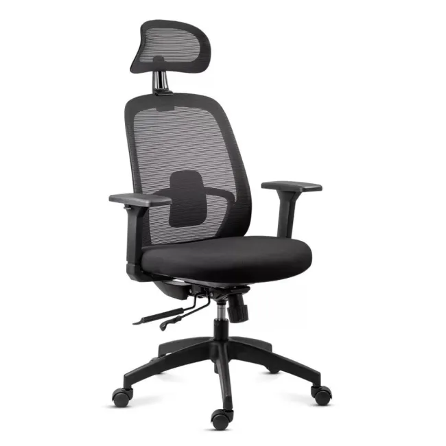Scaun ergonomic de birou OFF 404 negru, mesh, tetieră și brațe 3D