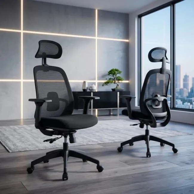 Scaun ergonomic de birou OFF 404 negru, mesh, tetieră și brațe 3D