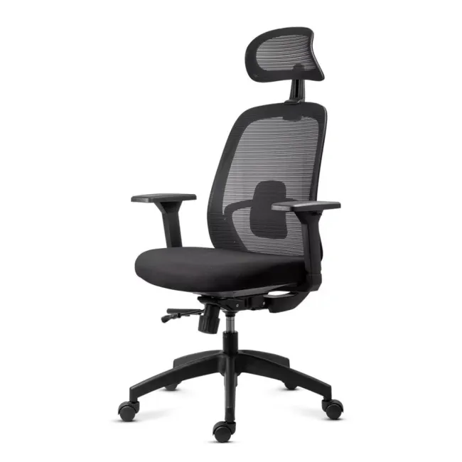 Scaun ergonomic de birou OFF 404 negru, mesh, tetieră și brațe 3D