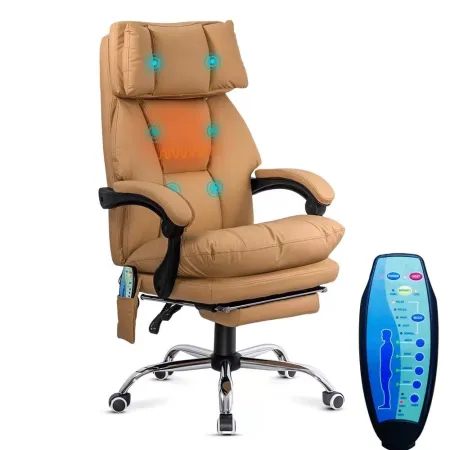 Scaun de birou cu masaj și încălzire OFF 414 Bej – Piele ecologică, ergonomic, suport 150 kg