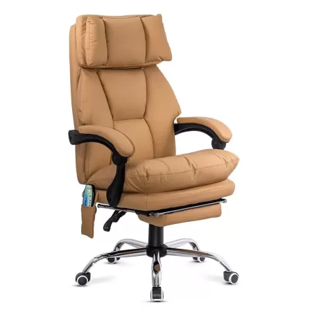 Scaun de birou cu masaj și încălzire OFF 414 Bej – Piele ecologică, ergonomic, suport 150 kg