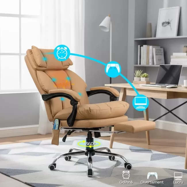 Scaun ergonomic masaj suport 150 kg OFF 414 bej