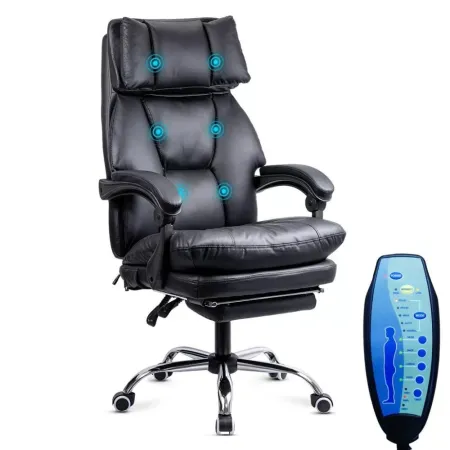 Scaun de birou cu masaj și încălzire OFF 414 negru – Piele ecologică, ergonomic, suport 150 kg