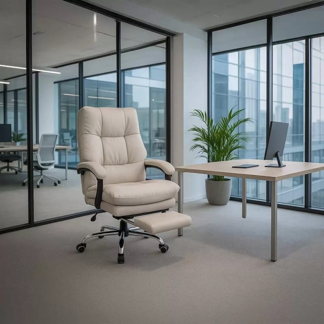 Scaun directorial, elegant și rezistent cu suport de picioare Office 417 Bej Scaun directorial, elegant și rezistent cu suport de picioare Office 417 Bej