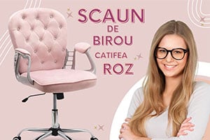 Scaune de birou reglabile din catifea roz si baza metalica