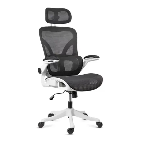 Scaun ergonomic de birou OFF 440 alb, mesh negru, suport lombar reglabil